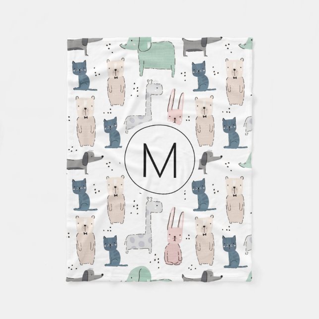 Cute Pastel Baby djur Mönster Fleecefilt (Framsidan)