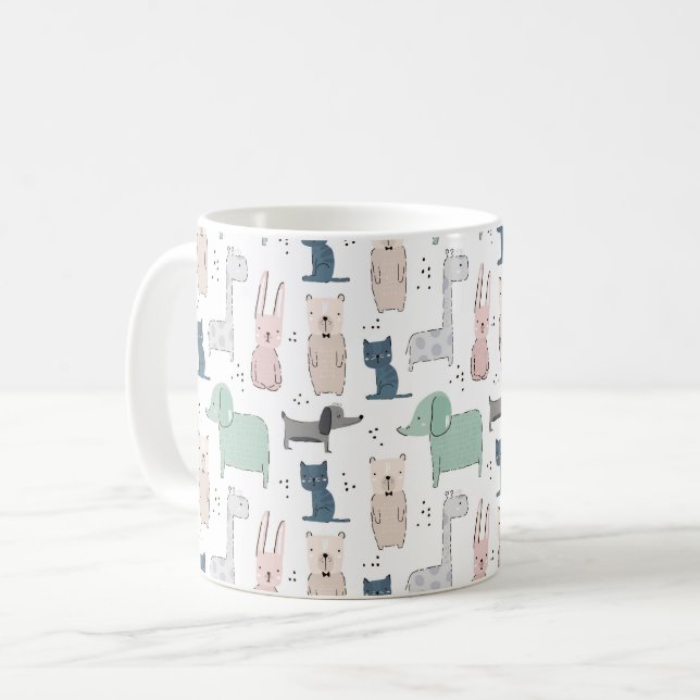 Cute Pastel Baby djur Mönster Kaffemugg (Framsida vänster)