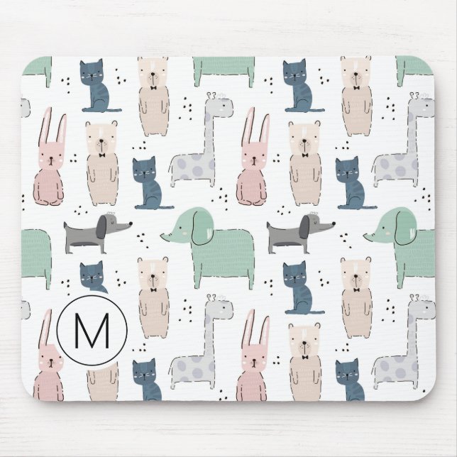 Cute Pastel Baby djur Mönster Musmatta (Framsidan)