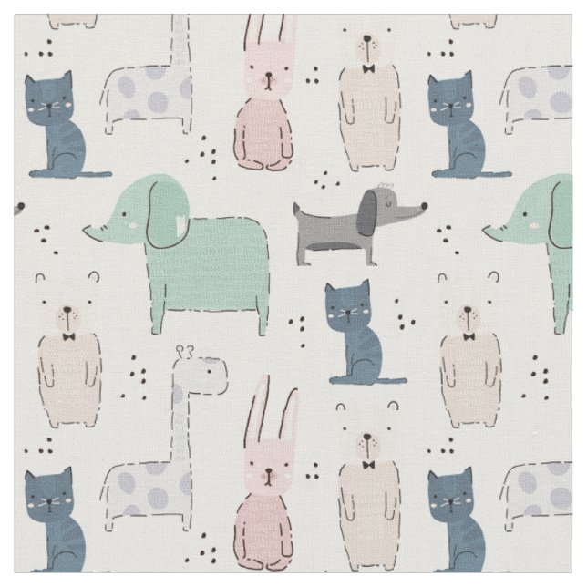 Cute Pastel Baby djur Mönster Tyg (Närbild)