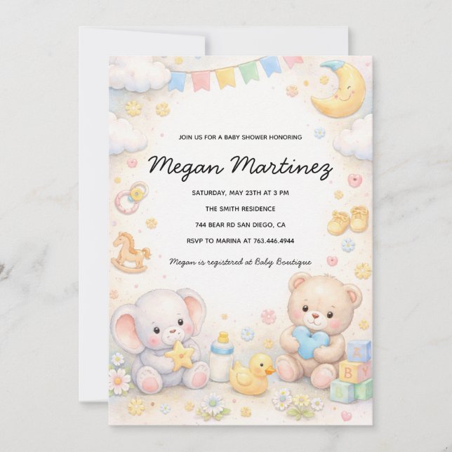 Cute Pastel Baby Shower Invitation Template Inbjudningar (Framsida)