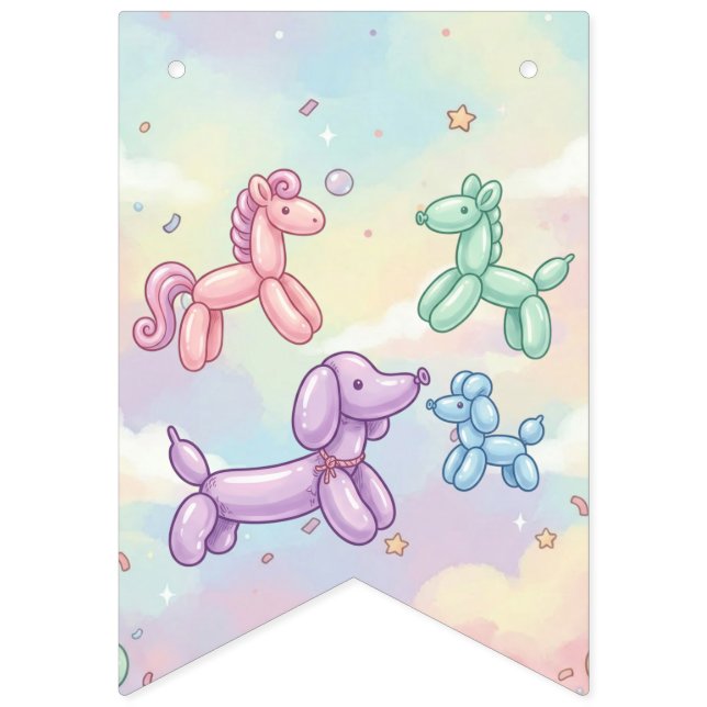 Cute Pastel Balloon Animal Birthday Girl Vimplar (Sextonde flaggan)