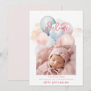 Cute Pastel Balloons Välkomsthälsning Flicka Meddelande