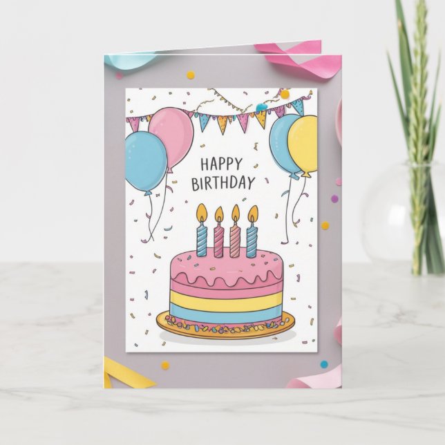 Cute Pastel Birthday Greeting Card med kummel och Kort (Framsida)