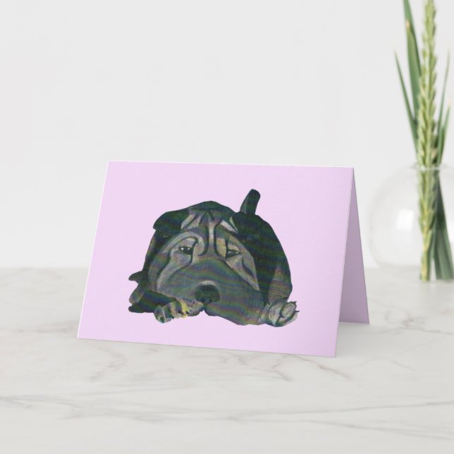 Cute Pastel Black Chinese SharPei-hälsningskort Kort (Framsida)