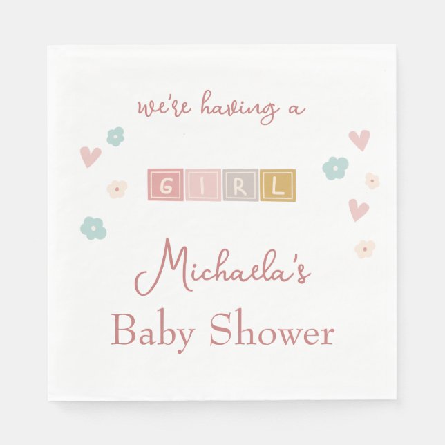 Cute Pastel Blocks Girl Baby Shower Pappersservett (Framsidan)