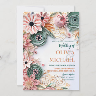 Cute Pastel Blommigt Bröllop Ram Papper Quilling Inbjudningar