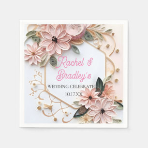 Cute Pastel Blommigt Bröllop Ram Papper Quilling Pappersservett