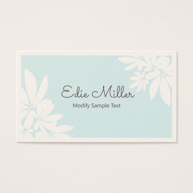Cute Pastel Blue Blommigt Script-teckensnitt Visitkort (Framsidan)
