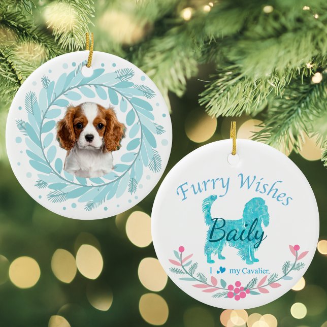 Cute Pastel Blue Cavalier | Custom Christmas Julgransprydnad Keramik (Skapare uppladdad)