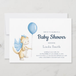 Cute Pastel Blue Dragon Boy Shower Inbjudningar