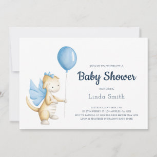 Cute Pastel Blue Dragon Boy Shower Inbjudningar