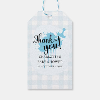 Cute Pastel Blue Gingham Baby Shower Presentetikett