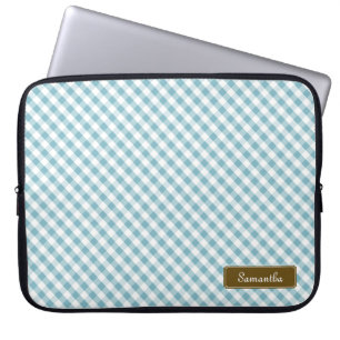 Cute Pastel Blue Gingham Mönster Laptop Fodral