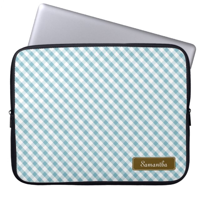 Cute Pastel Blue Gingham Mönster Laptop Fodral (Framsidan)