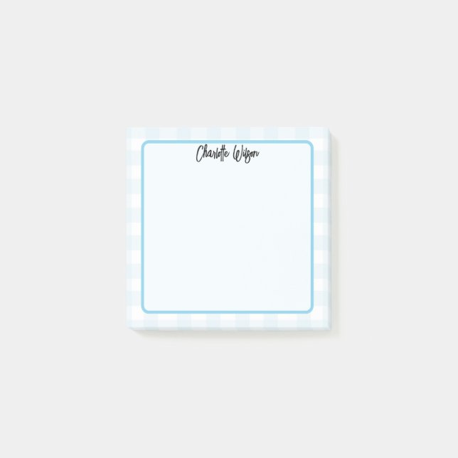 Cute Pastel Blue Gingham Mönster Notes Post-it Block (Framsida)