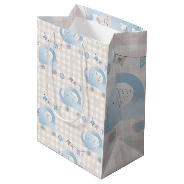 Cute Pastel Blue Ivory Play Elephant Boy Shower (Baksidan Vinklad)