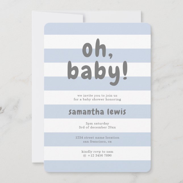 Cute Pastel Blue Rand Oh Pojke Shower Inbjudningar (Framsida)