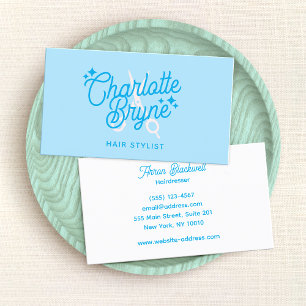 Cute Pastel Blue Retro Hairdresser Scissor Visitkort