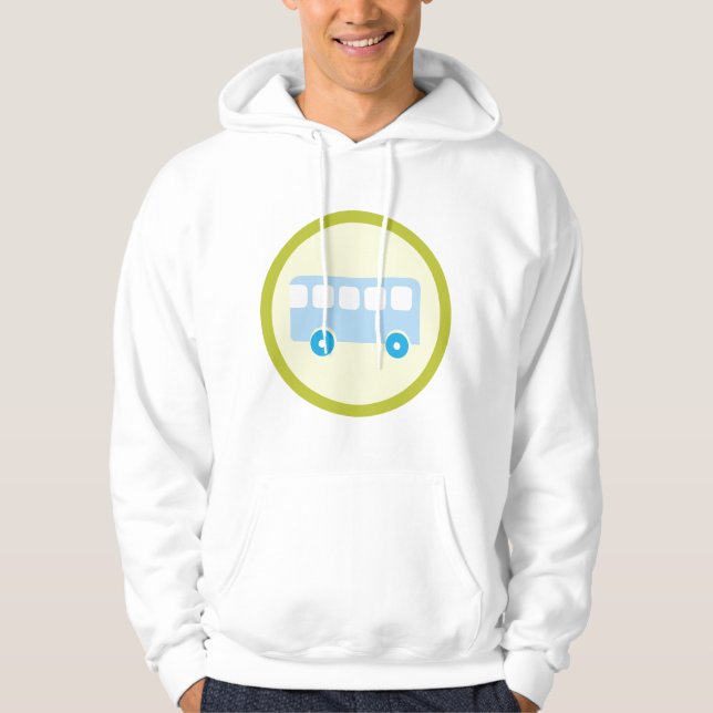 Cute Pastel Blue School Bus Icon Hoodie (Framsida)