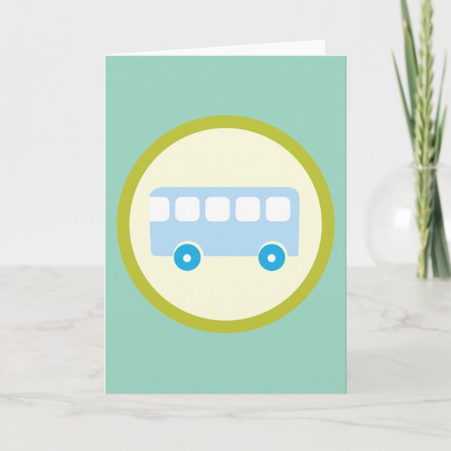 Cute Pastel Blue School Bus Icon Kort (Framsida)