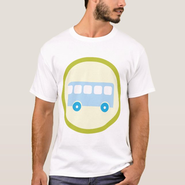 Cute Pastel Blue School Bus Icon T Shirt (Framsida)