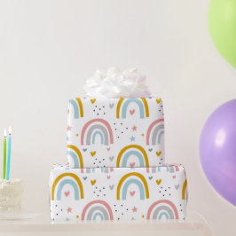 Cute Pastel Blue Teal Boho Rainbow Hearearts Presentpapper