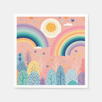 Cute Pastel Boho Rainbow & Sol över skogen Pappersservett