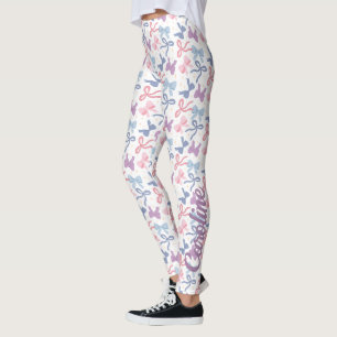 Cute Pastel Bows Mönster, Rosa Lila Blue Leggings