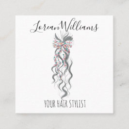 Cute Pastel Bride Vågigt Hairstyle Hair Salon Blom Fyrkantigt Visitkort