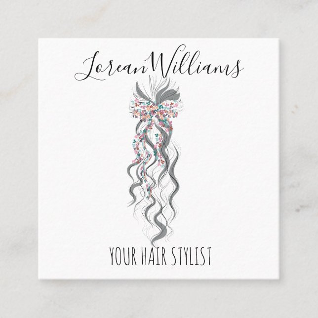 Cute Pastel Bride Vågigt Hairstyle Hair Salon Blom Fyrkantigt Visitkort (Framsida)
