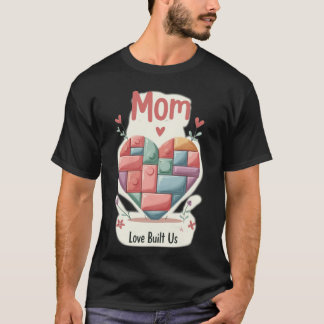 Cute Pastel Building Block Heart MOM Love Built Us T Shirt