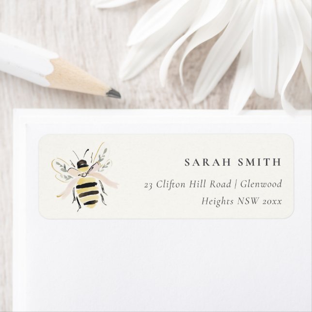 Cute Pastel Bumble Bee Neutral Address Returadress Etikett (Insitu)