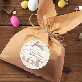 Cute Pastel Bunnies Vår Blooms Glad påsk Runt Klistermärke