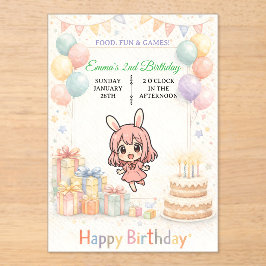 Cute Pastel Bunny Birthday Invitation