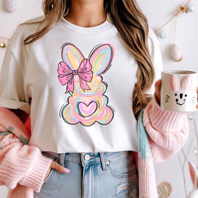 Cute Pastel Bunny Bow T Shirt (Skapare uppladdad)
