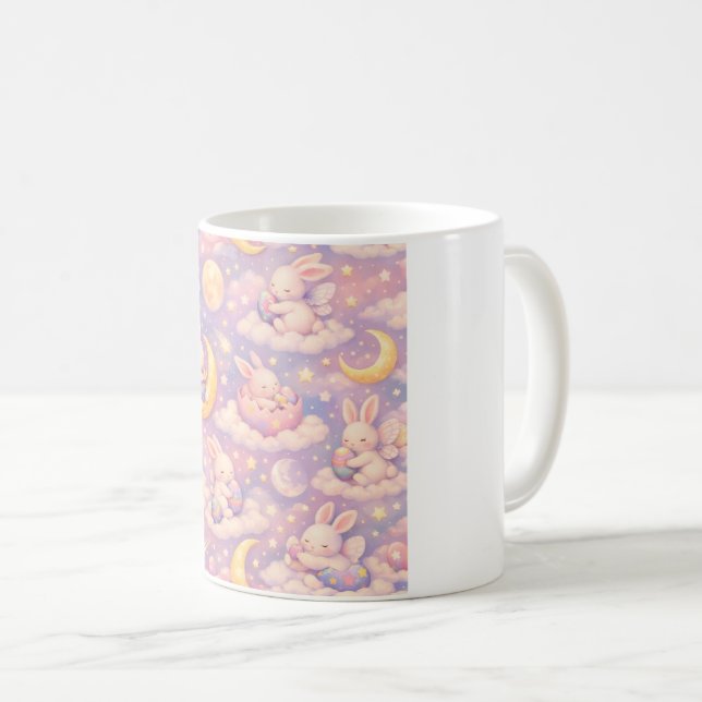 Cute Pastel Bunny Moon Mug – Kawaii Dreamy Clouds Kaffemugg (Framsida höger)