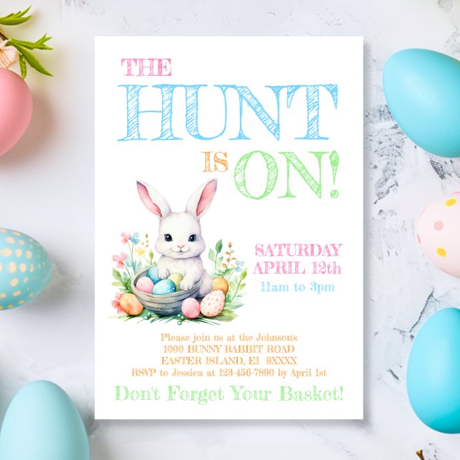Cute Pastel Bunny Rabbit Påskägg Hunt Inbjudningar (Cute Pastel Bunny Rabbit Easter Egg Hunt Invitation)