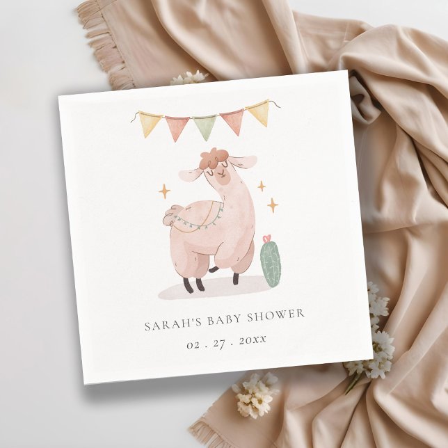 Cute Pastel Cactus Boho Llama Baby Shower Pappersservett (Skapare uppladdad)
