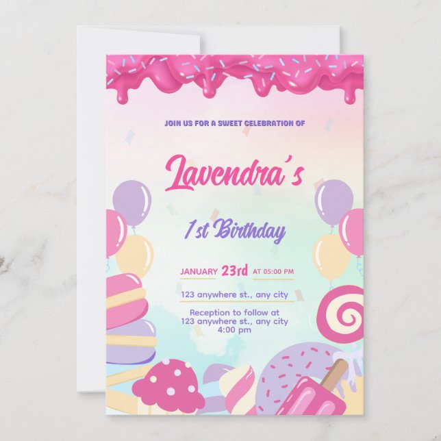 Cute Pastel Candy Birthday InviviviCard Inbjudningar (Framsida)