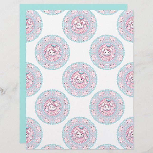 Cute Pastel Candy Kawaii Bunny Polka Dot Mandala (Fram/baksida)
