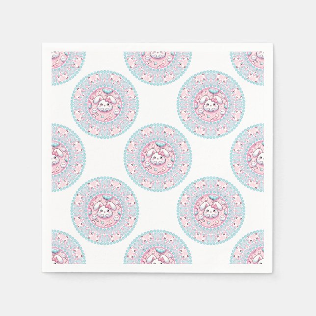 Cute Pastel Candy Kawaii Bunny Polka Dot Mandala Pappersservett (Framsidan)