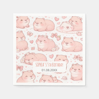 Cute Pastel Capybara Bow Girls  Birthday Party Pappersservett