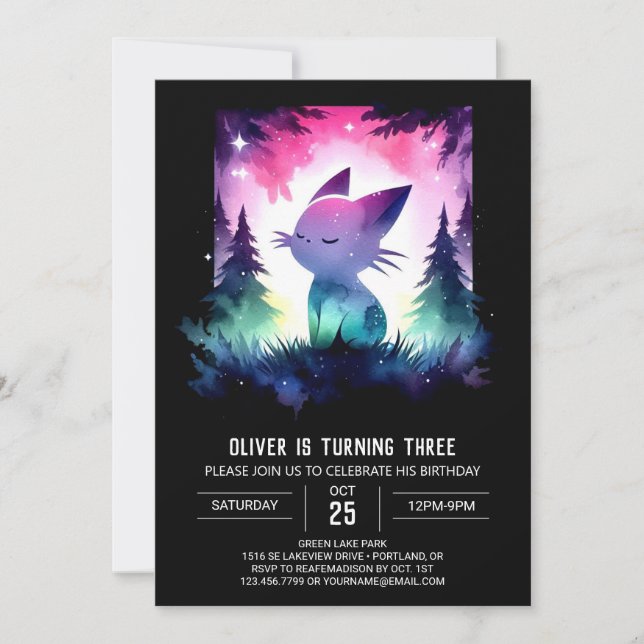 Cute Pastel Cat Birthday Inbjudningar (Framsida)