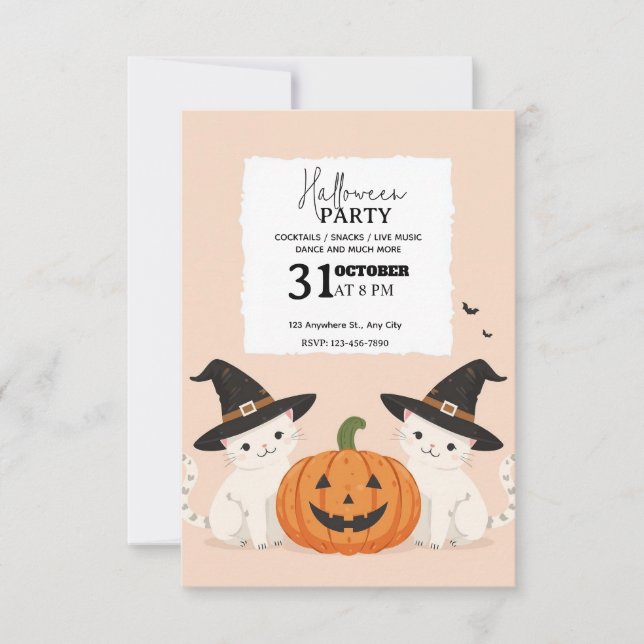 Cute Pastel Cat & Pumpkin Halloween fest bjudati Inbjudningar (Framsida)
