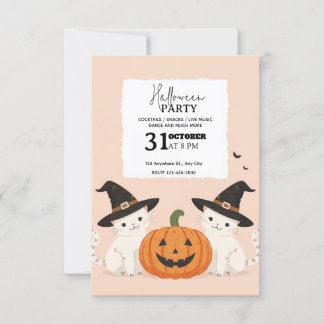 Cute Pastel Cat & Pumpkin Halloween fest bjudati Inbjudningar