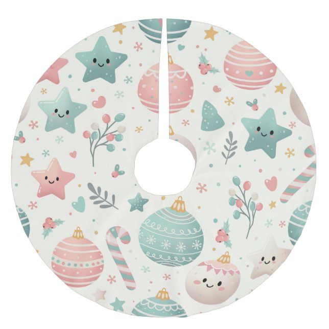 Cute Pastel Christmas Pattern Ornaments and Stars Julgransmatta Borstad Polyester (Framsidan)