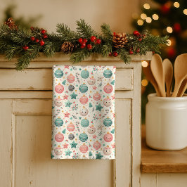 Cute Pastel Christmas Pattern Ornaments and Stars Kökshandduk