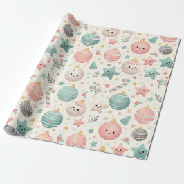 Cute Pastel Christmas Pattern Ornaments and Stars Presentpapper