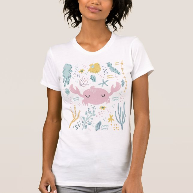 Cute Pastel Crab Undervattensfarkost T Shirt (Framsida)